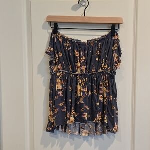 We The Free Dark Gray Floral Off The Shoulder Blouse